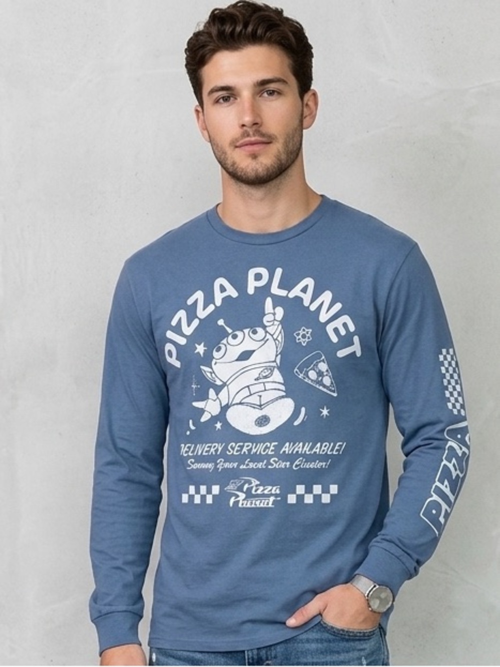 🎉(Men’s Medium) Disney Pixar Toy Story Pizza Planet Long Sleeve Graphic Tee